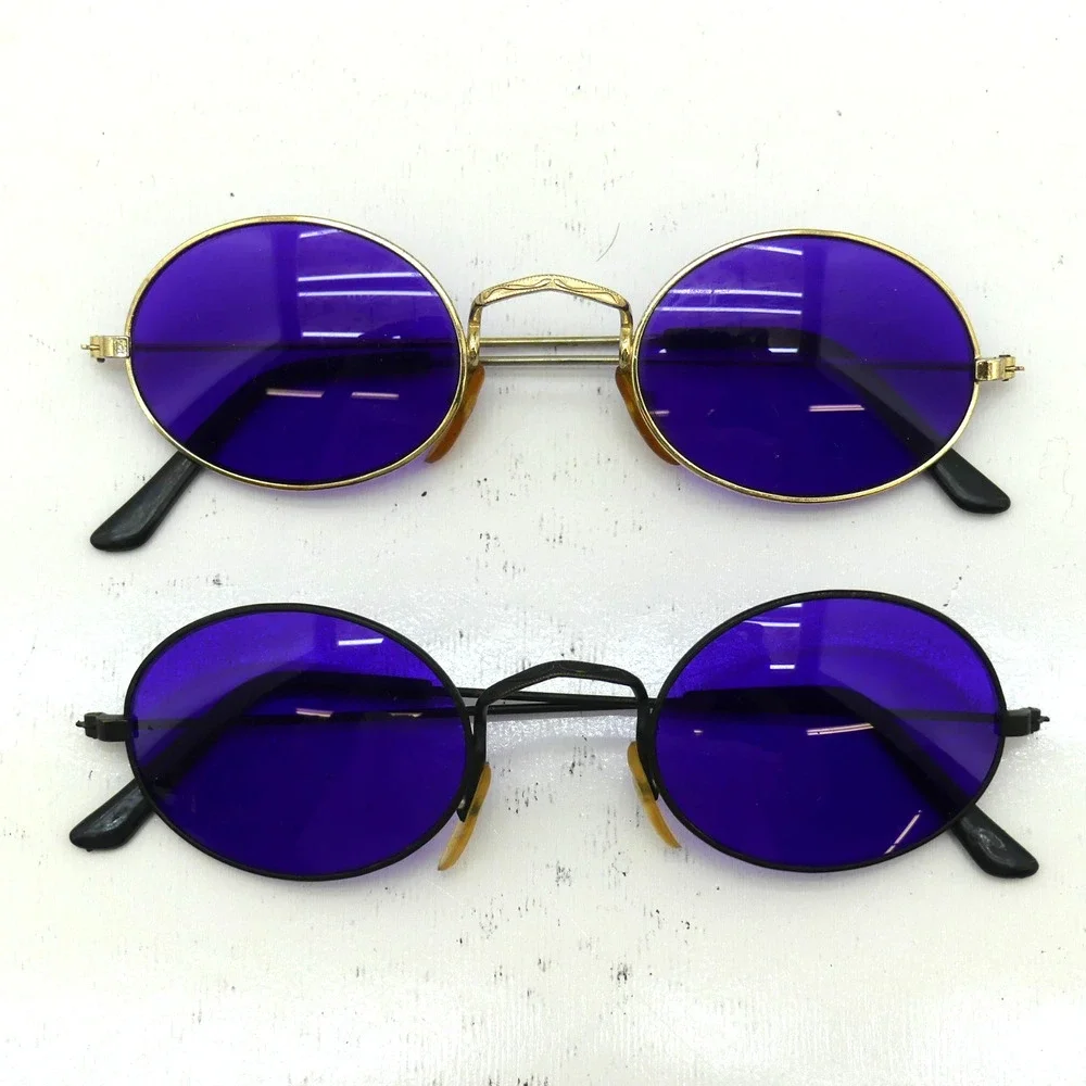 Vintage 90s Oval Gold Metal Sunglasses Brown Tint Lens UV400 Retro Y2K Steampunk